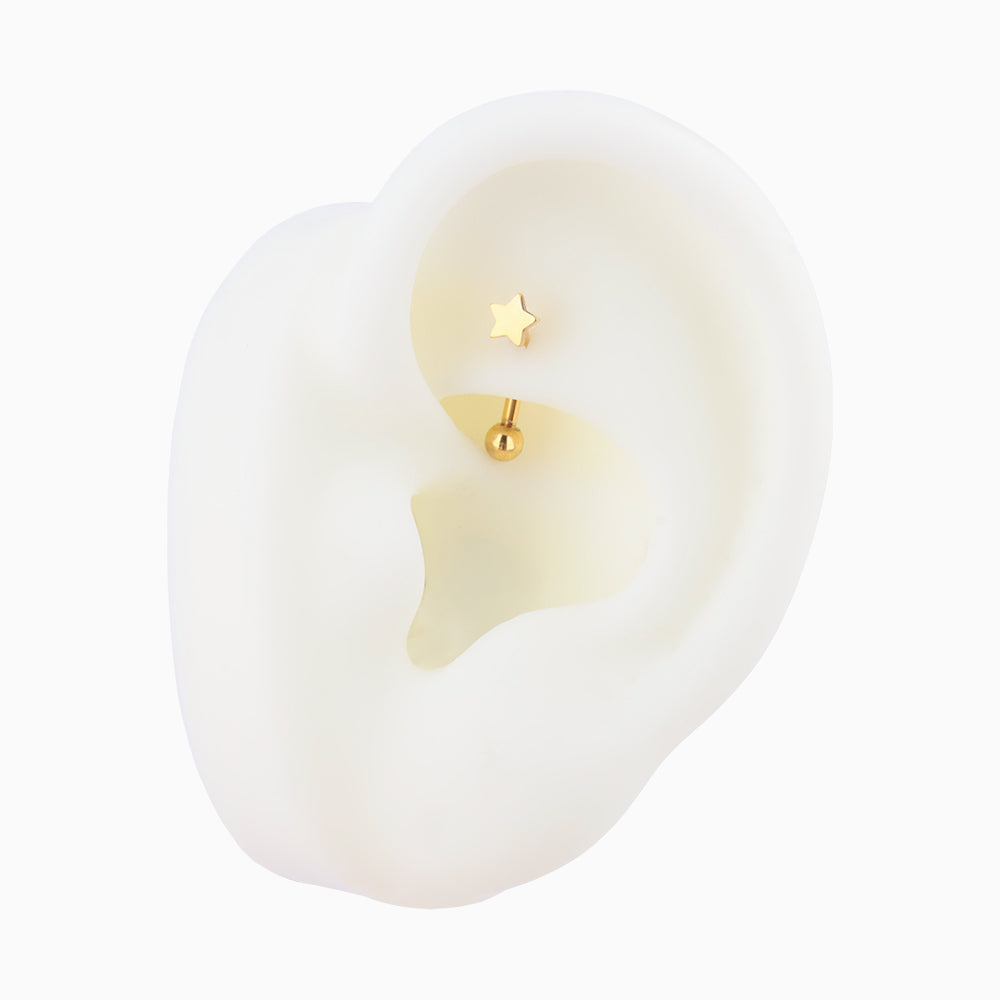 Simple Star Curved Barbell - Stainless Steel - Rook, Eyebrow, Vertical Labret - Oumo Jewelry