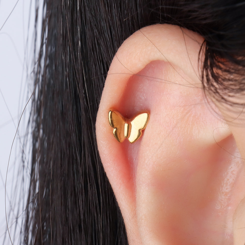 Simple Thick Butterfly Stud - Stainless Steel - Upper Lobe, Helix - Oumo Jewelry