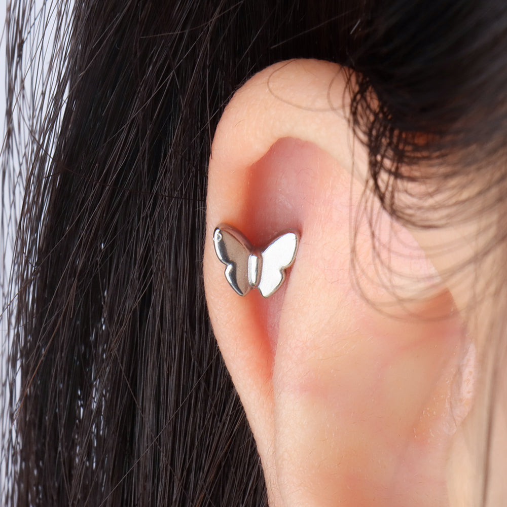 Simple Thick Butterfly Stud - Stainless Steel - Upper Lobe, Helix - Oumo Jewelry