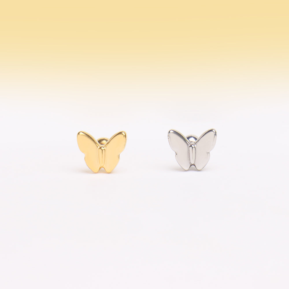 Simple Thick Butterfly Stud - Stainless Steel - Upper Lobe, Helix - Oumo Jewelry