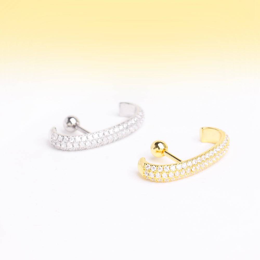 Sparkling Basic Half Huggie Stud - Stainless Steel - Upper Lobe - Oumo Jewelry