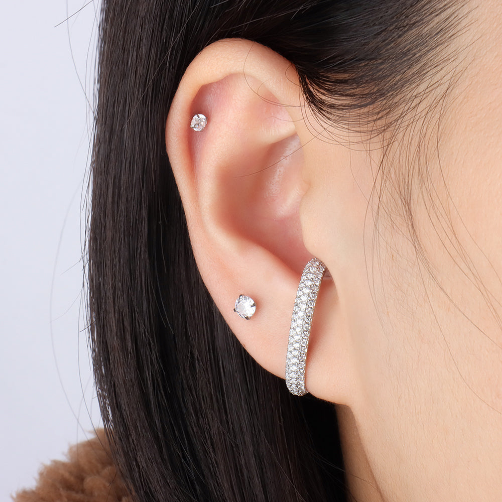 Sparkling Basic Half Huggie Stud - Stainless Steel - Upper Lobe - Oumo Jewelry