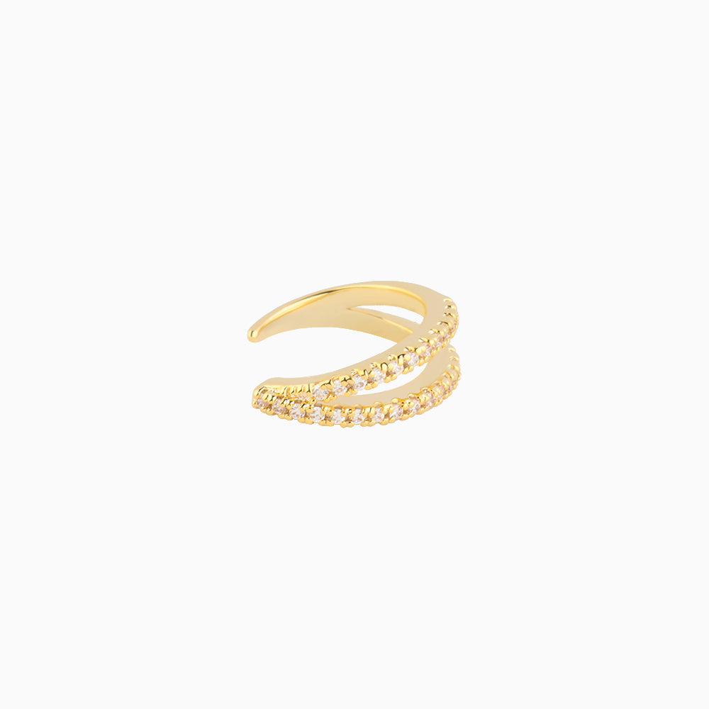 Sparkling Double Layer Ear Cuff - Brass - Oumo Jewelry