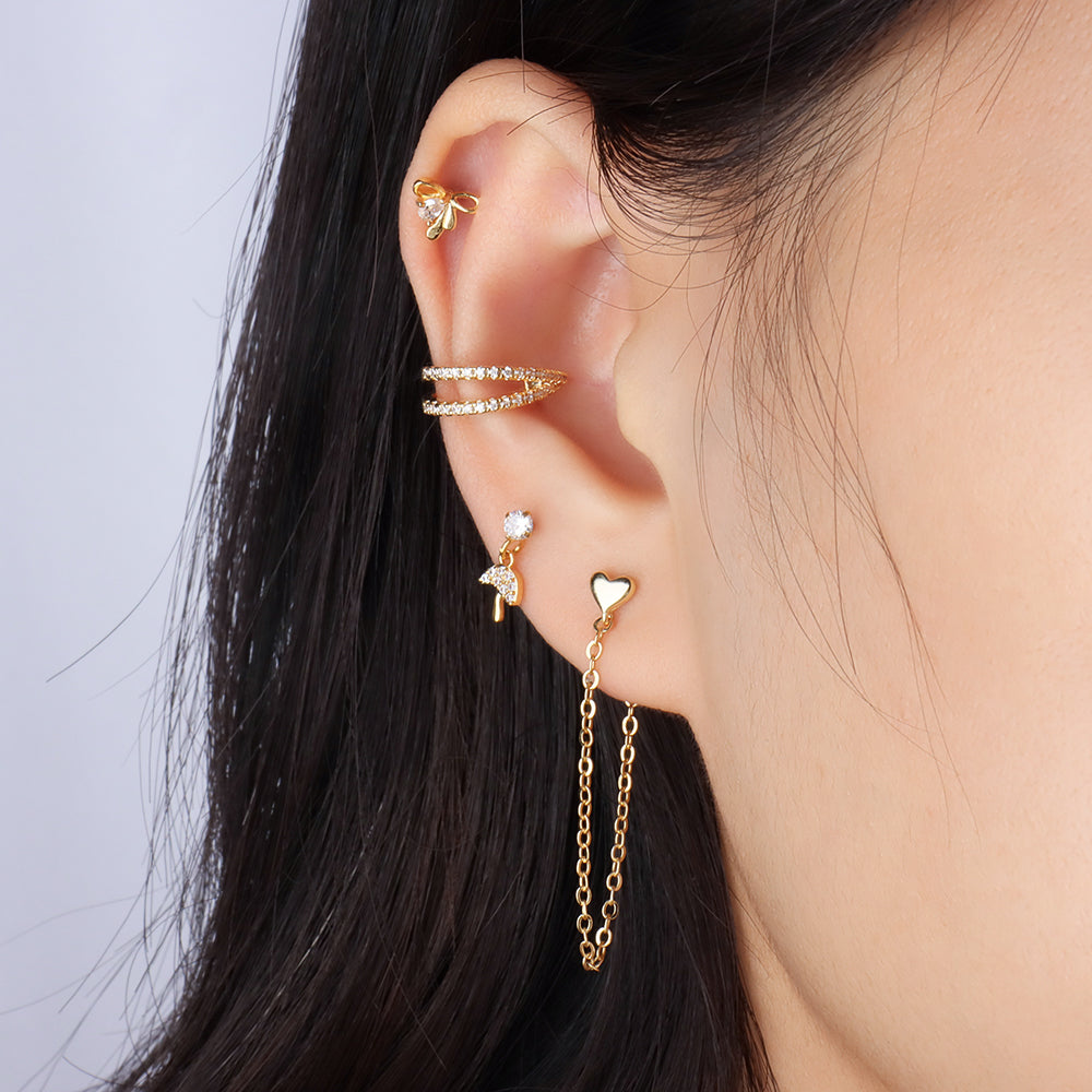 Sparkling Double Layer Ear Cuff - Brass - Oumo Jewelry