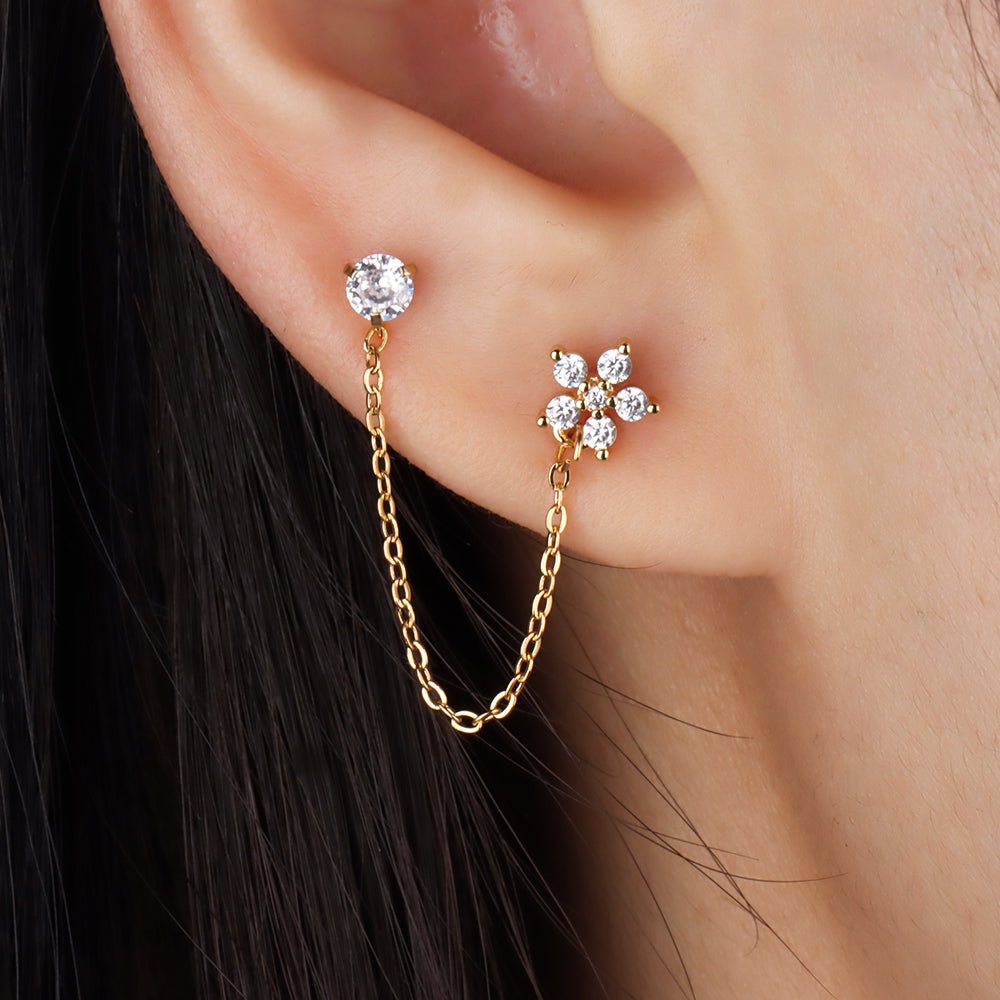 Sparkling Flower Chain Earring - OhmoJewelry