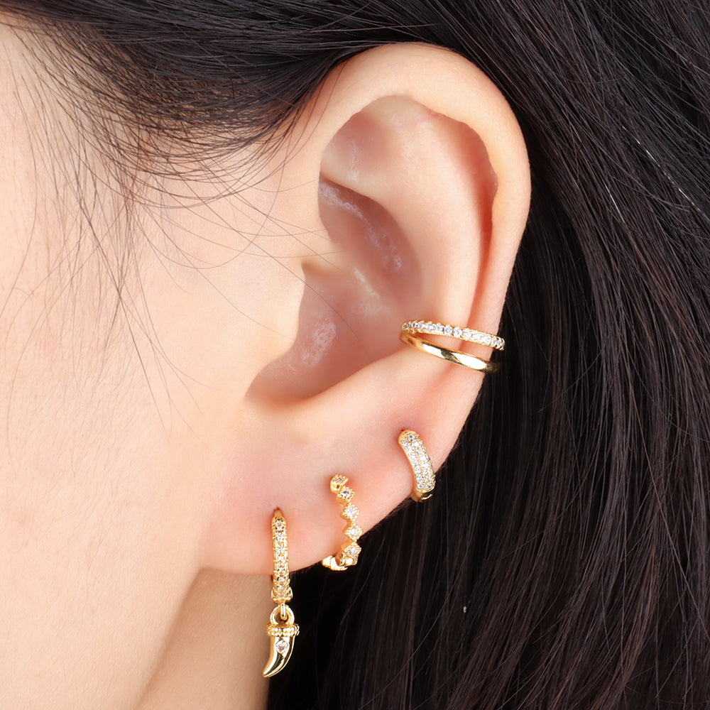 Sparkling Horn Hoop Earring - Brass - Oumo Jewelry