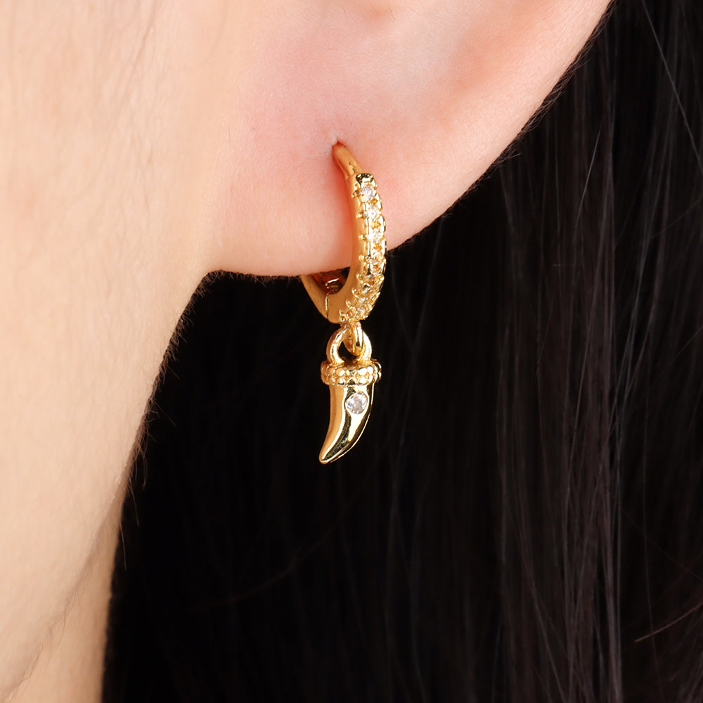 Sparkling Horn Hoop Earring - Brass - Oumo Jewelry