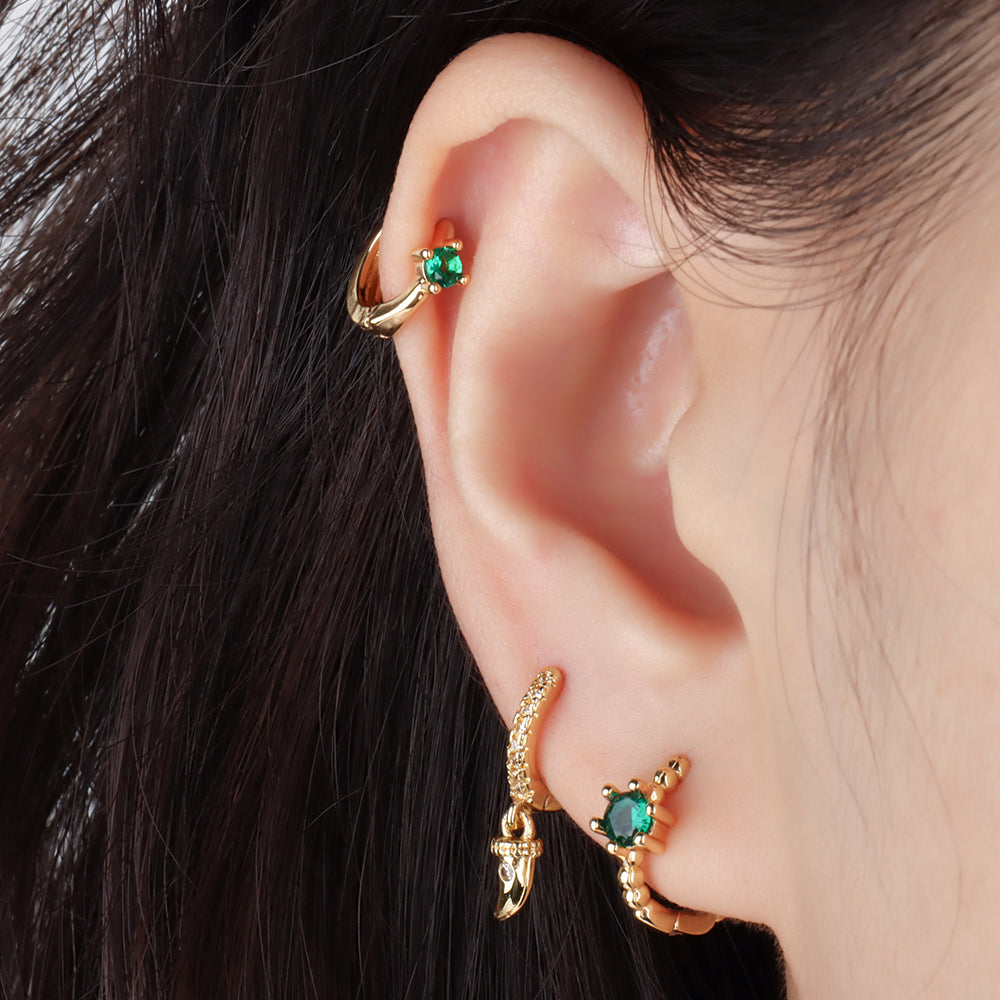 Sparkling Horn Hoop Earring - Brass - Oumo Jewelry