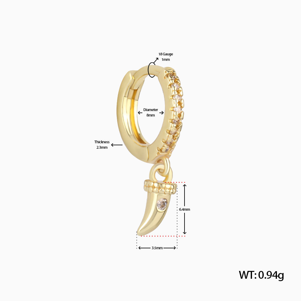 Sparkling Horn Hoop Earring - Brass - Oumo Jewelry