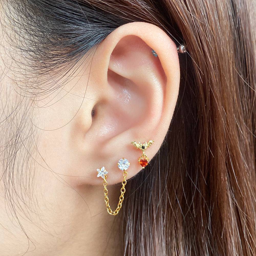 Sparkling Star Chain Earring - Stainless Steel - Lobe, Upper Lobe - Oumo Jewelry