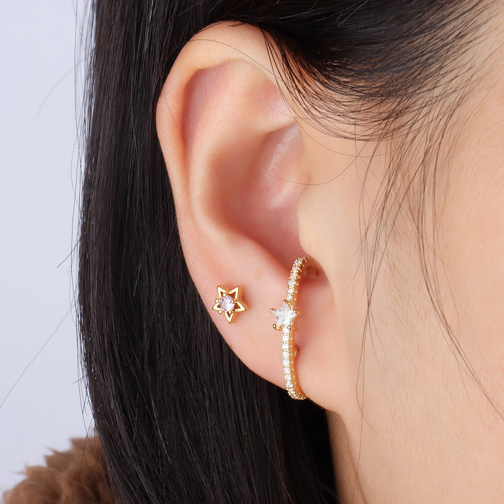 Star Half Huggie Stud - Stainless Steel - Upper Lobe - Oumo Jewelry