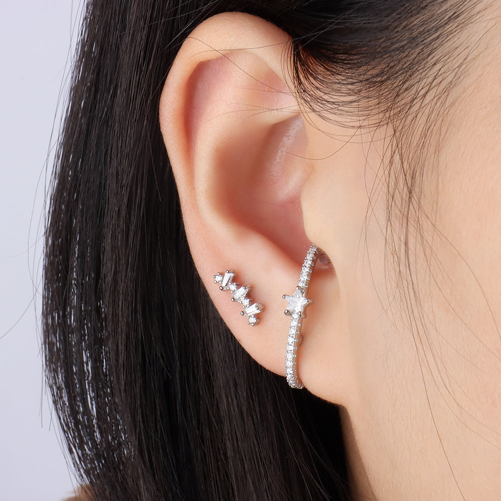Star Half Huggie Stud - Stainless Steel - Upper Lobe - Oumo Jewelry