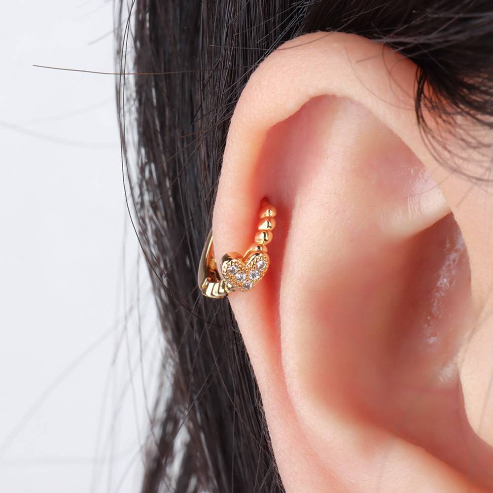 Stunning Heart Hoop Earring - Brass - Lobe, Upper Lobe, Helix - Oumo Jewelry