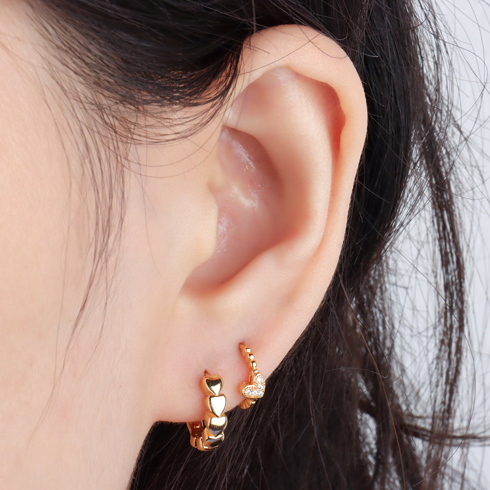 Stunning Heart Hoop Earring - Brass - Lobe, Upper Lobe, Helix - Oumo Jewelry