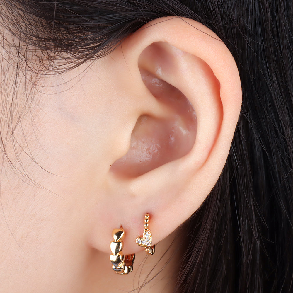 Stunning Heart Hoop Earring - Brass - Lobe, Upper Lobe, Helix - Oumo Jewelry