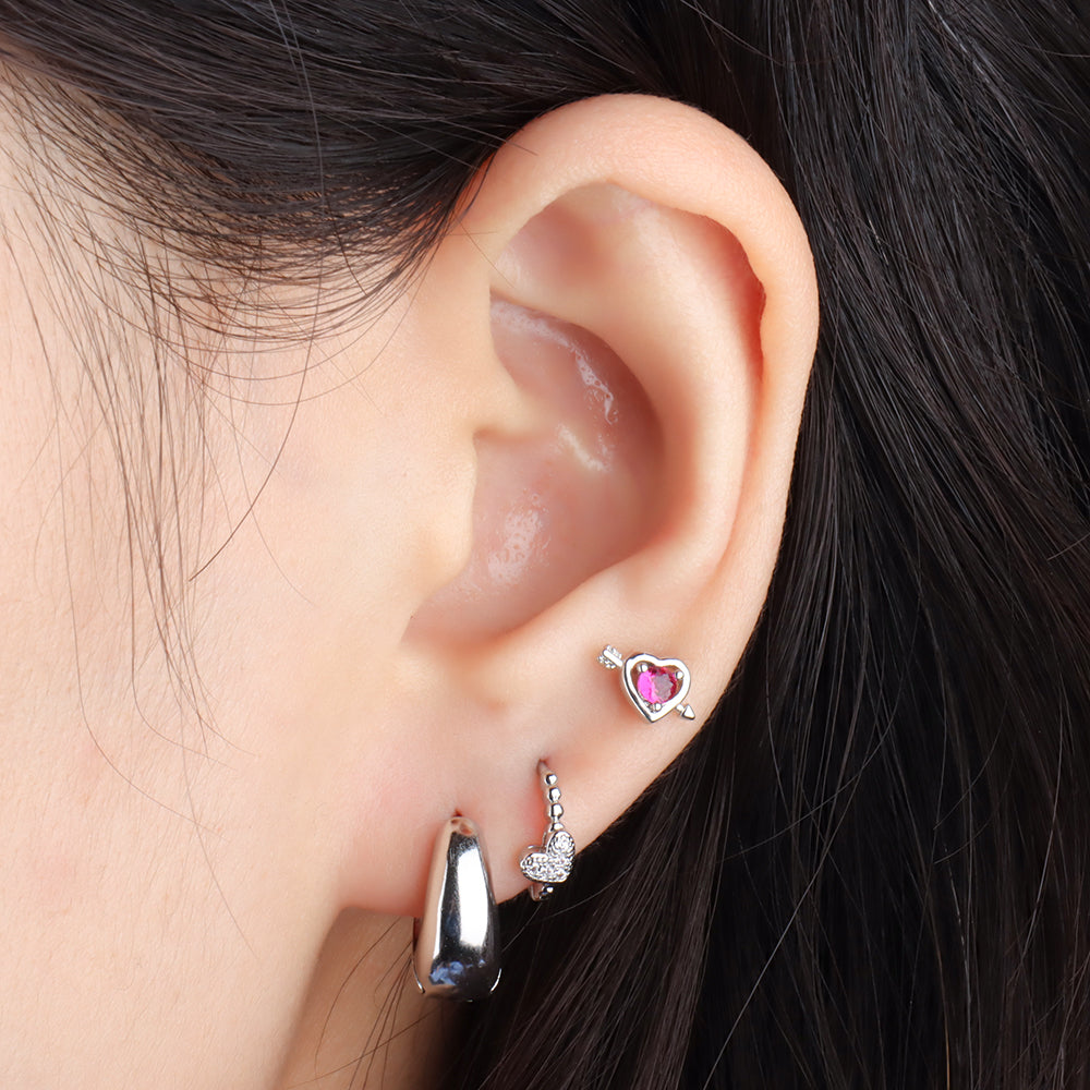 Stunning Heart Hoop Earring - Brass - Lobe, Upper Lobe, Helix - Oumo Jewelry