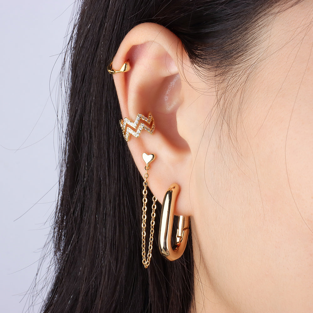 Stylish Heart Chain Earrings - Brass - Oumo Jewelry
