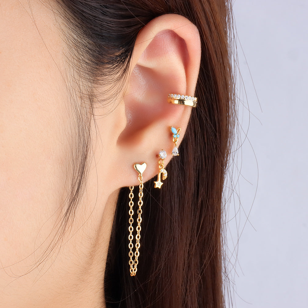 Stylish Heart Chain Earrings - Brass - Oumo Jewelry