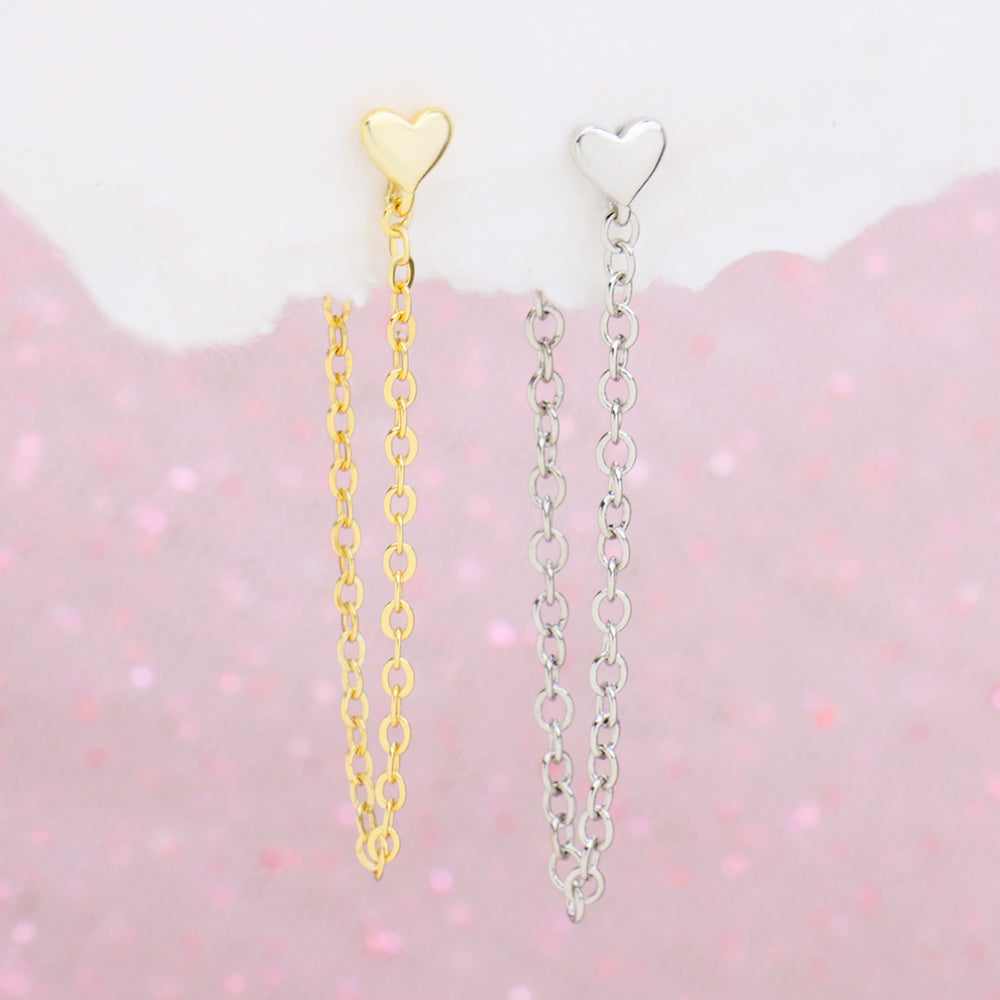 Stylish Heart Chain Earrings - Brass - Oumo Jewelry