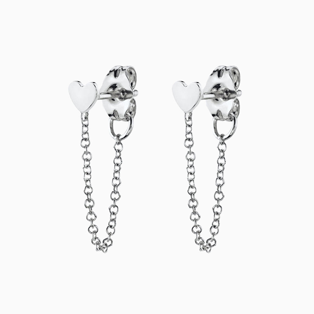 Stylish Heart Chain Earrings - Brass - Oumo Jewelry