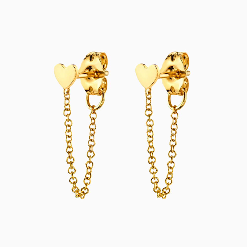 Stylish Heart Chain Earrings - Brass - Oumo Jewelry