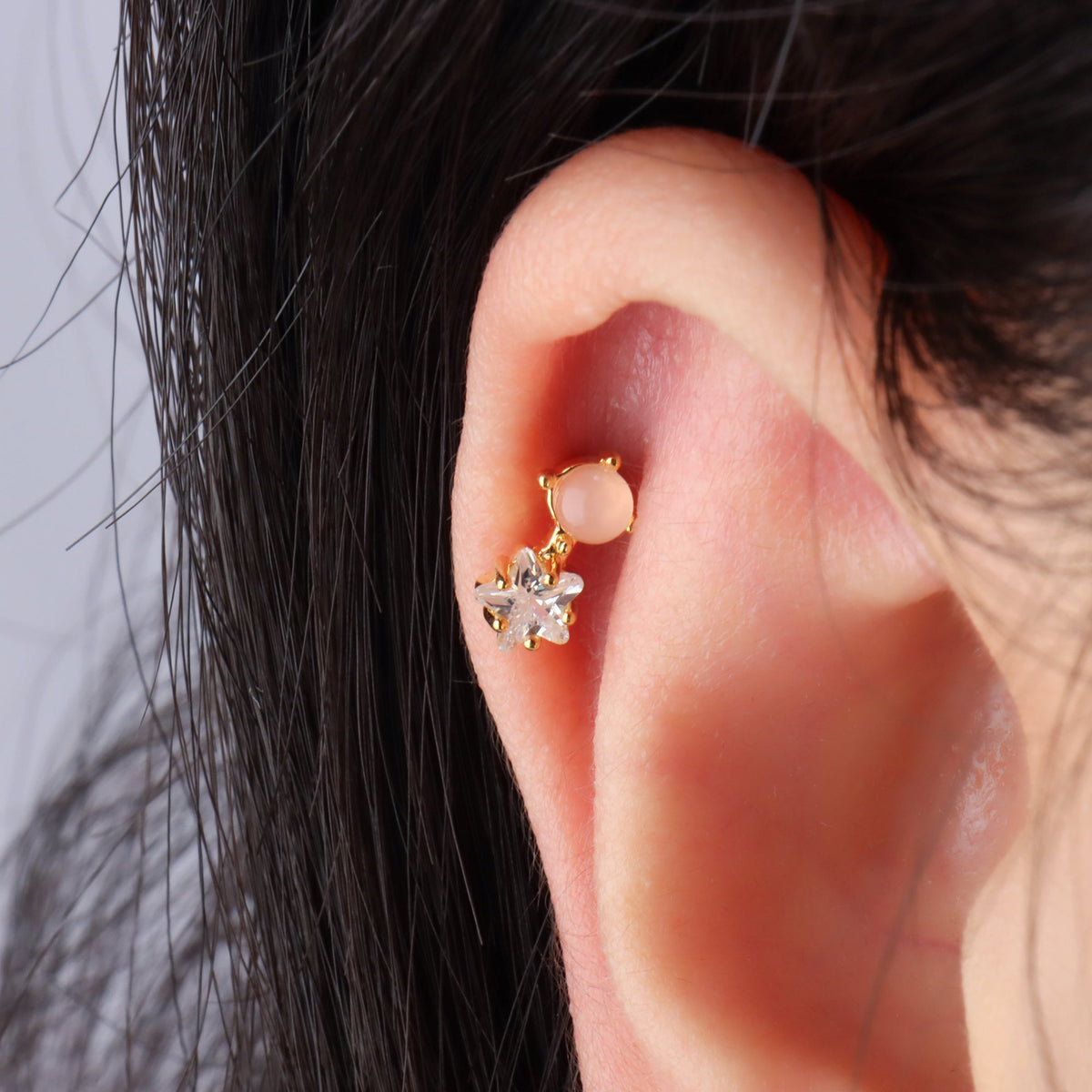Sweet Opal Star Flatback Stud - Stainless Steel - Helix, Upper Lobe, Flat - Oumo Jewelry