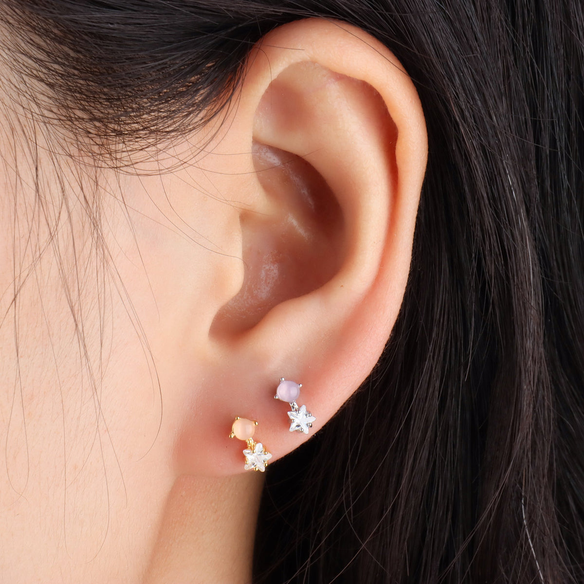 Sweet Opal Star Flatback Stud - Stainless Steel - Helix, Upper Lobe, Flat - Oumo Jewelry