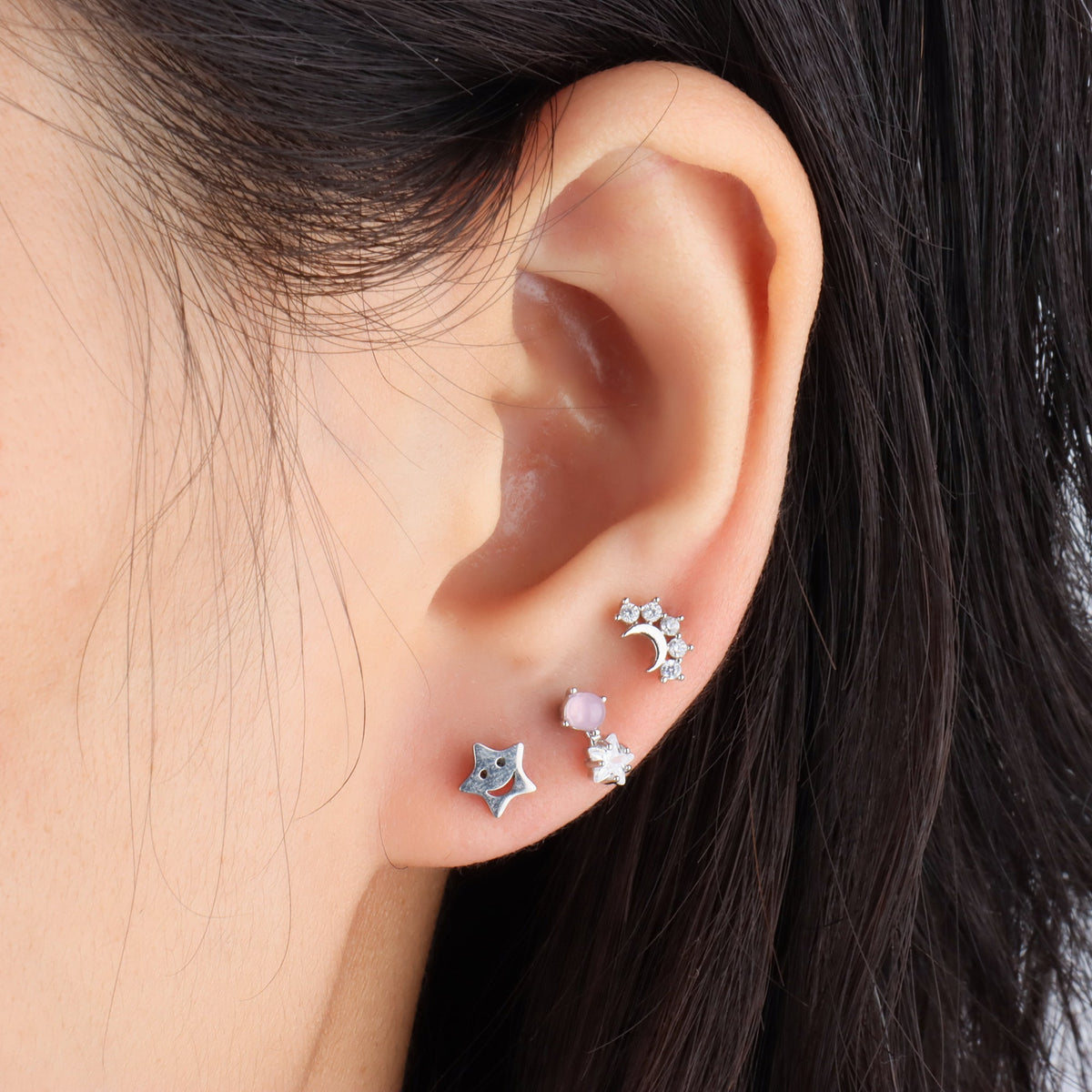 Sweet Opal Star Flatback Stud - Stainless Steel - Helix, Upper Lobe, Flat - Oumo Jewelry