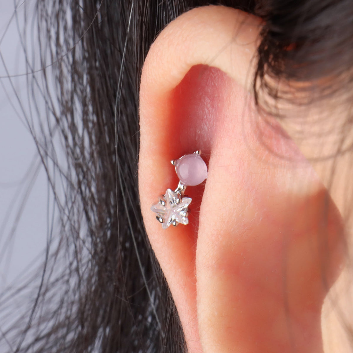 Sweet Opal Star Flatback Stud - Stainless Steel - Helix, Upper Lobe, Flat - Oumo Jewelry