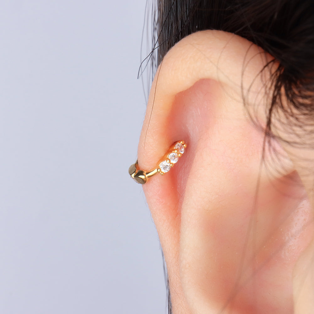 Three Gems Helix Hoop - Stainless Steel - Helix - Oumo Jewelry