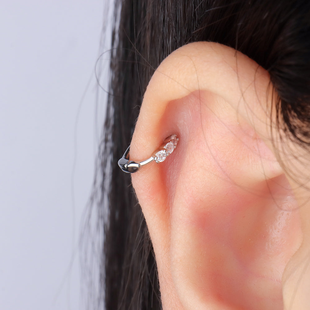 Three Gems Helix Hoop - Stainless Steel - Helix - Oumo Jewelry