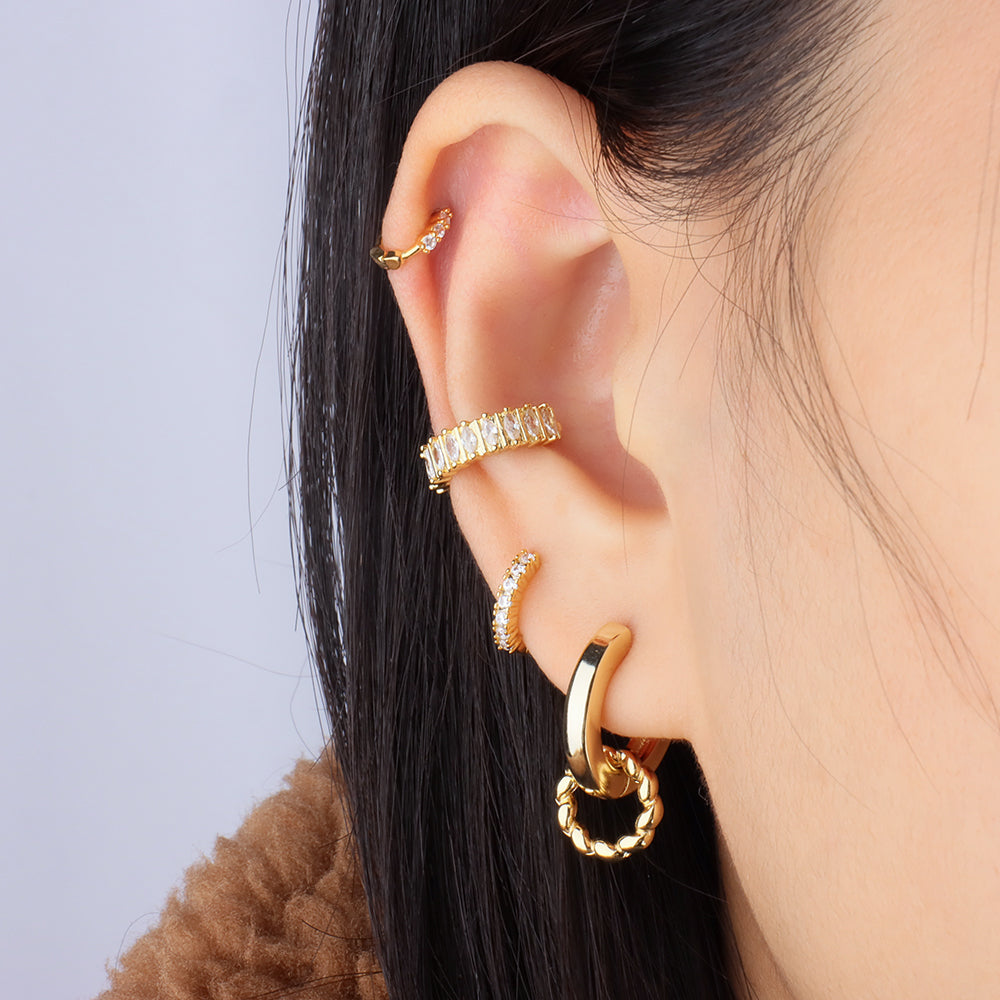 Three Gems Helix Hoop - Stainless Steel - Helix - Oumo Jewelry