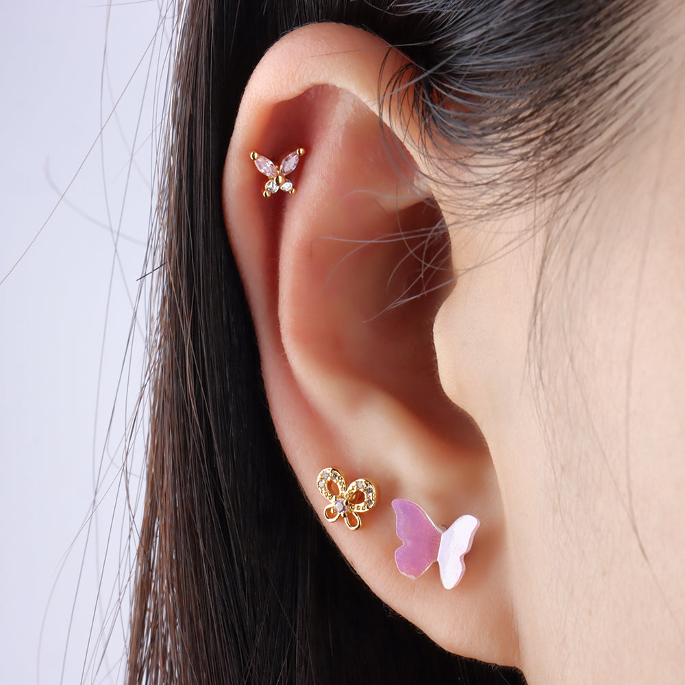 Treasure Pinky Butterfly Stud - Stainless Steel - Upper Lobe, Helix - Oumo Jewelry