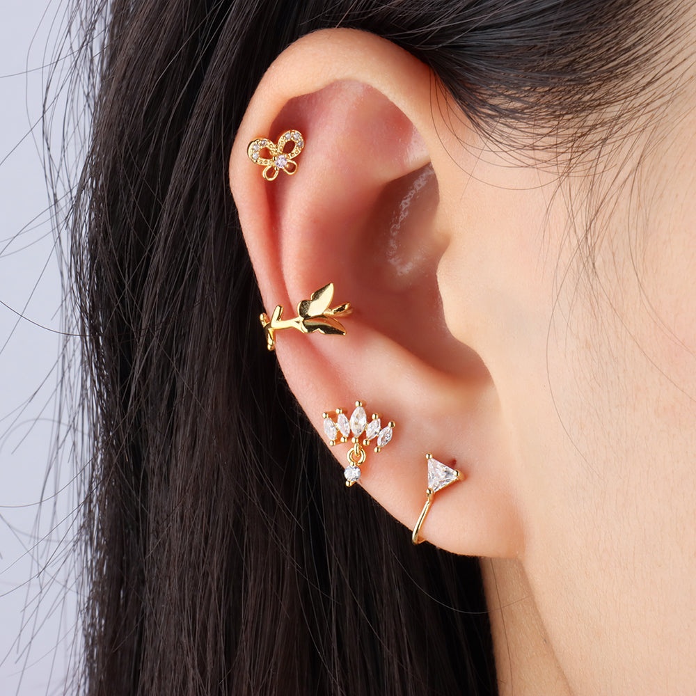 Treasure Pinky Butterfly Stud - Stainless Steel - Upper Lobe, Helix - Oumo Jewelry