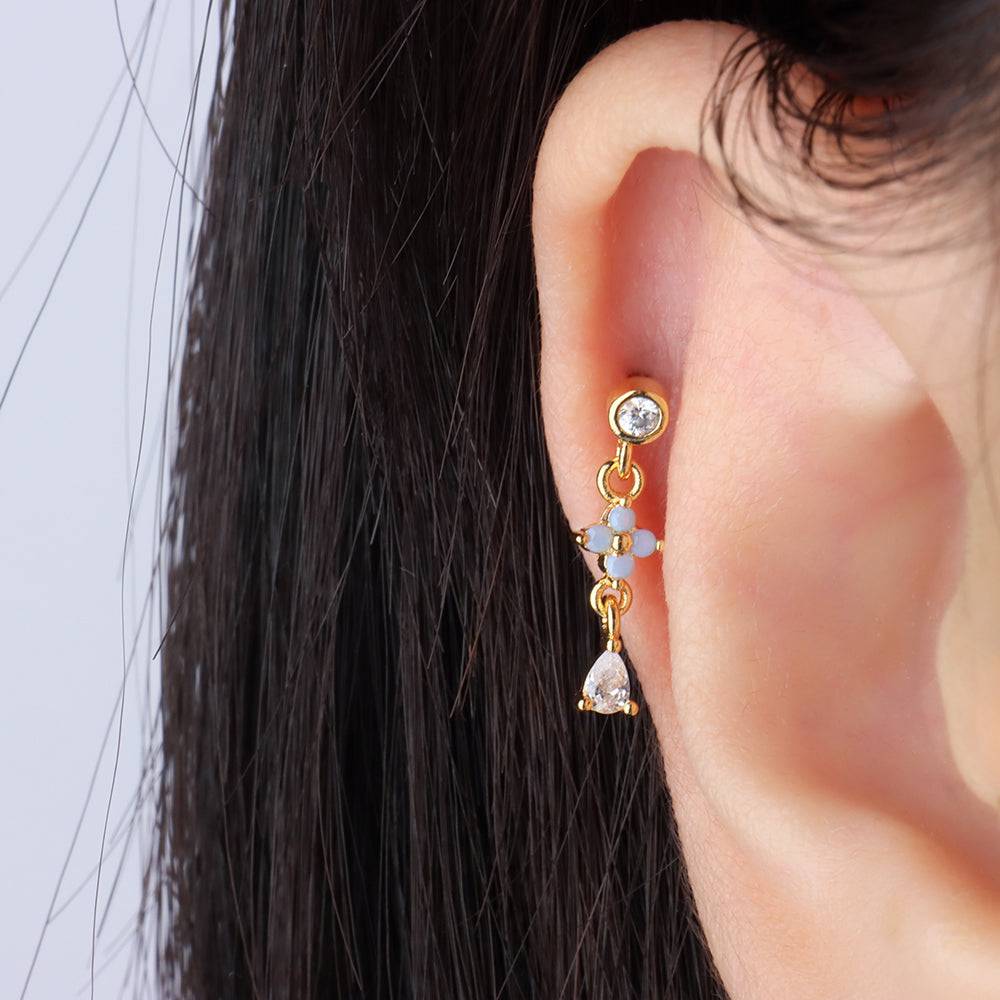 Turquoise Flower Drop - Stainless Steel - Flat, Upper Lobe - Oumo Jewelry