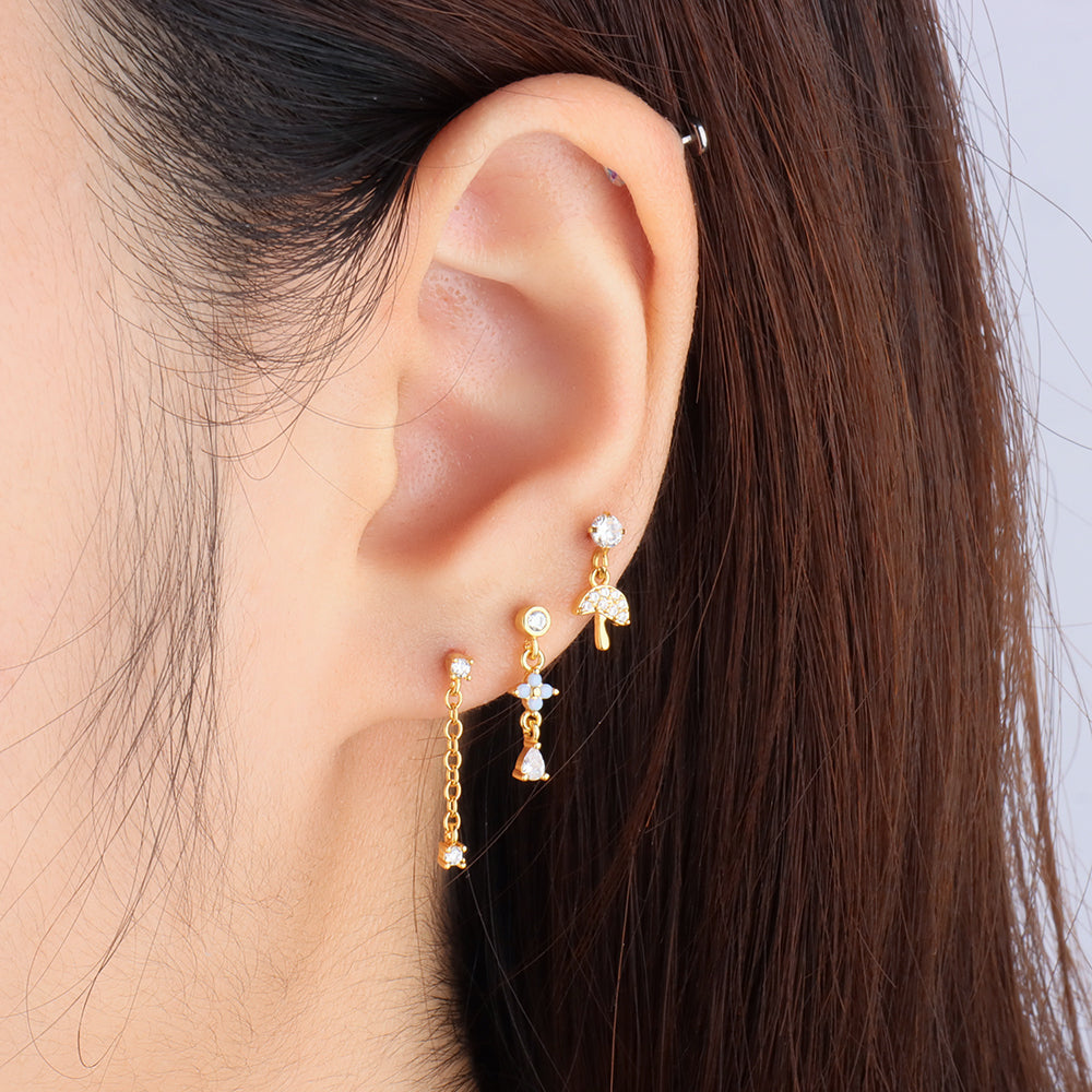 Turquoise Flower Drop - Stainless Steel - Flat, Upper Lobe - Oumo Jewelry