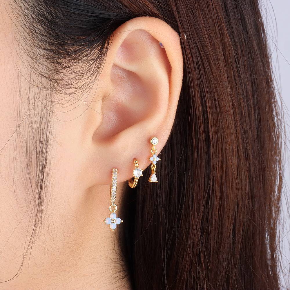 Turquoise Flower Drop - Stainless Steel - Flat, Upper Lobe - Oumo Jewelry