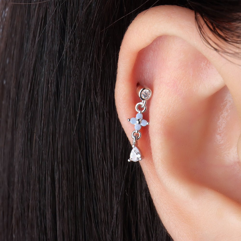 Turquoise Flower Drop - Stainless Steel - Flat, Upper Lobe - Oumo Jewelry