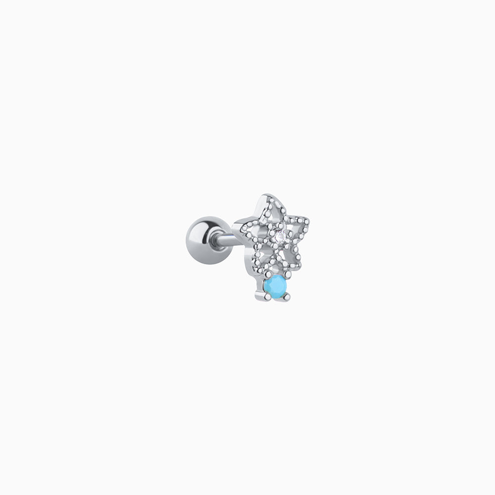 Turquoise Flower Stud - Stainless Steel - Upper Lobe, Helix, Flat - Oumo Jewelry