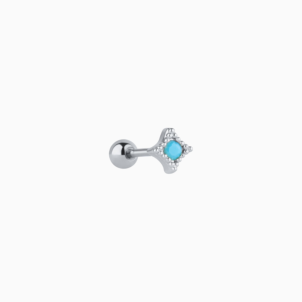 Turquoise Rhombus-shaped Stud - Stainless Steel - Upper Lobe, Helix, Flat - Oumo Jewelry