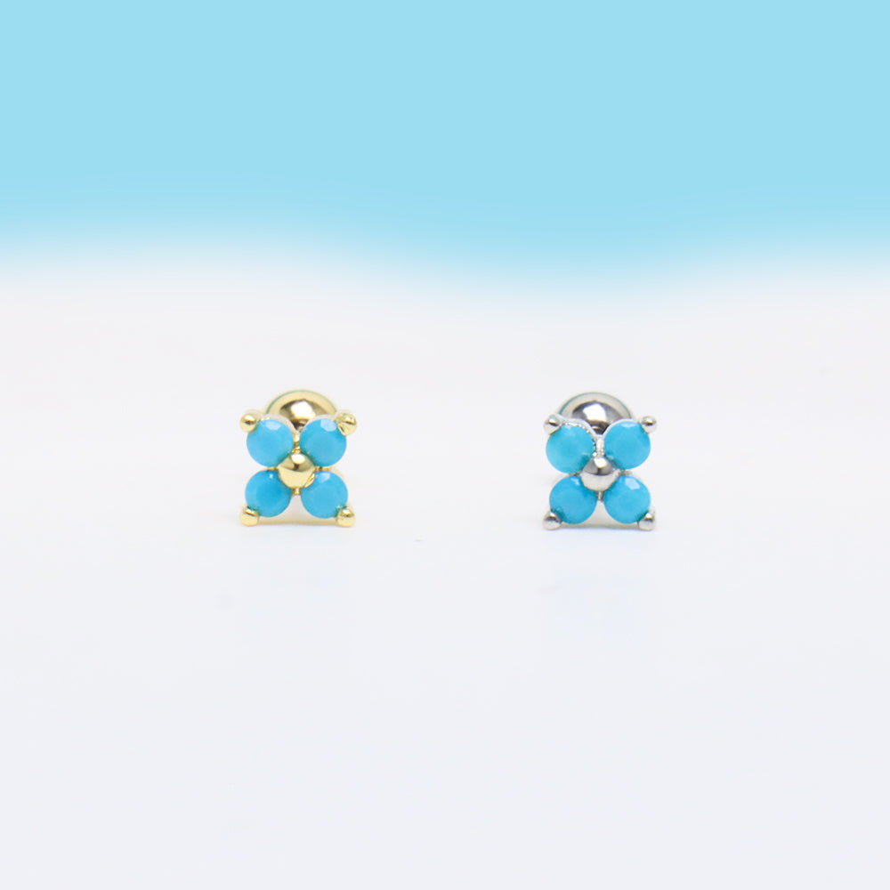 Turquoise Small Flower Stud - Stainless Steel - Upper Lobe, Helix, Flat - Oumo Jewelry