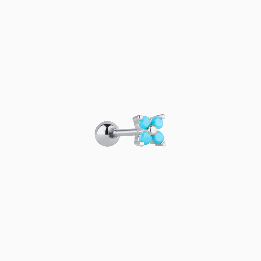 Turquoise Small Flower Stud - Stainless Steel - Upper Lobe, Helix, Flat - Oumo Jewelry