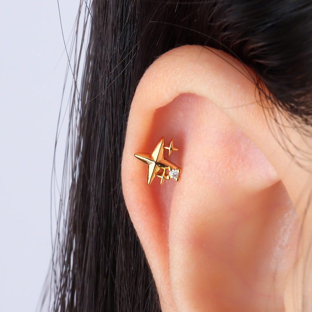 Twinkle Little Star Stud - Stainless Steel - Upper Lobe, Helix, Flat - Oumo Jewelry