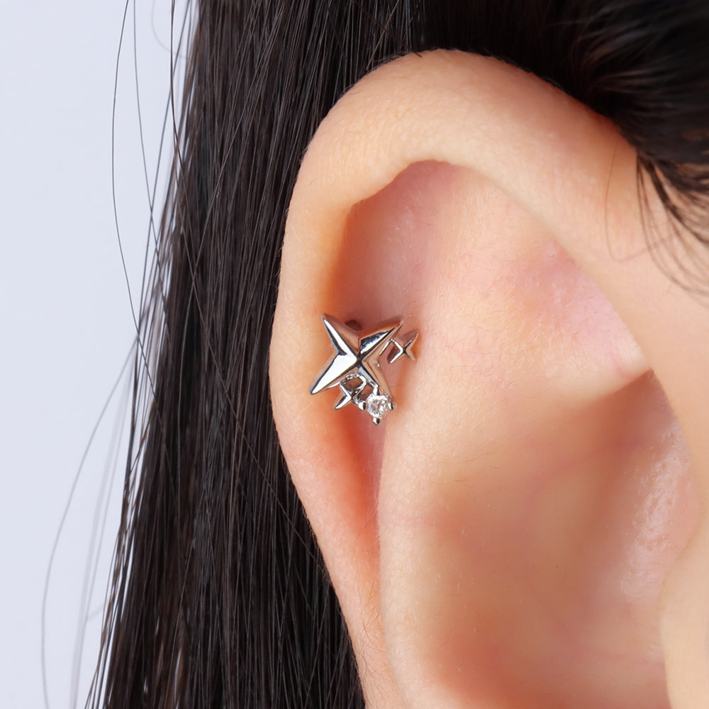 Twinkle Little Star Stud - Stainless Steel - Upper Lobe, Helix, Flat - Oumo Jewelry