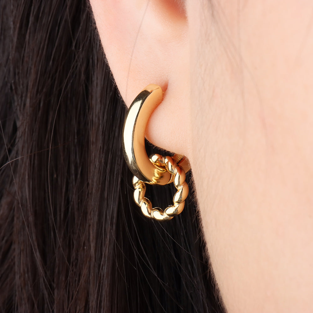 Twist Hoop Drop Earrings - Brass - Oumo Jewelry
