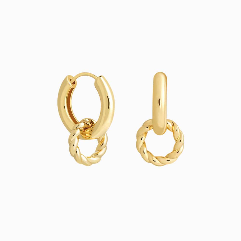 Twist Hoop Drop Earrings - Brass - Oumo Jewelry