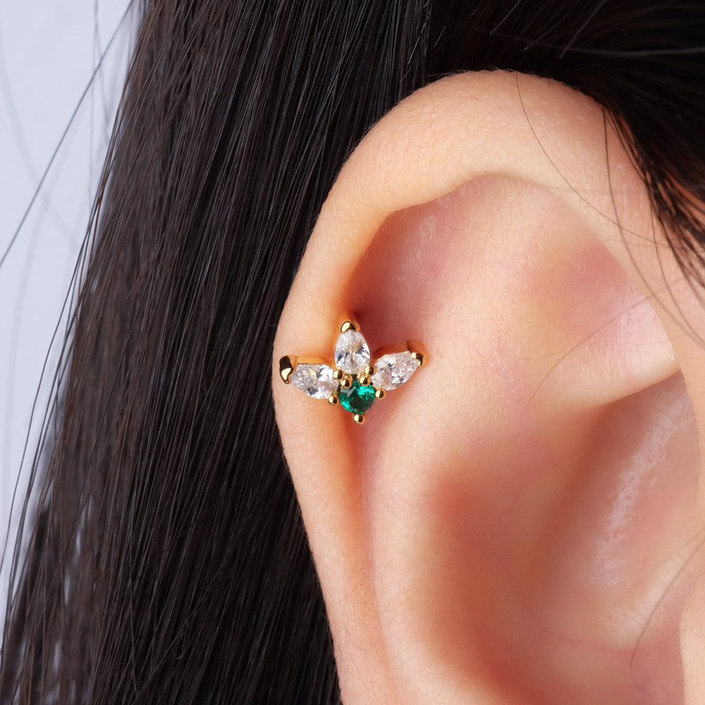 Unique Leaf Stud - Stainless Steel - Upper Lobe, Helix, Flat - Oumo Jewelry