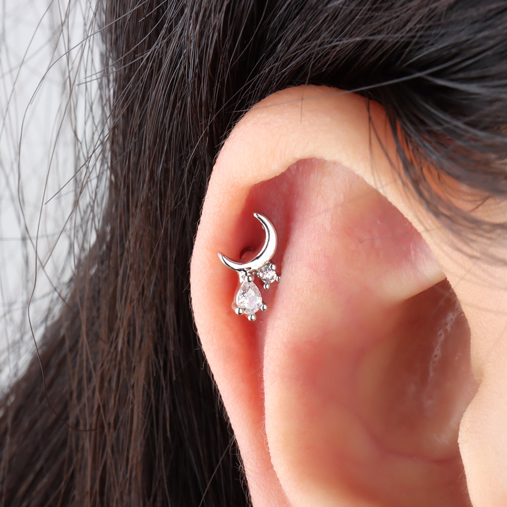 Water Drop Moon Stud - OhmoJewelry