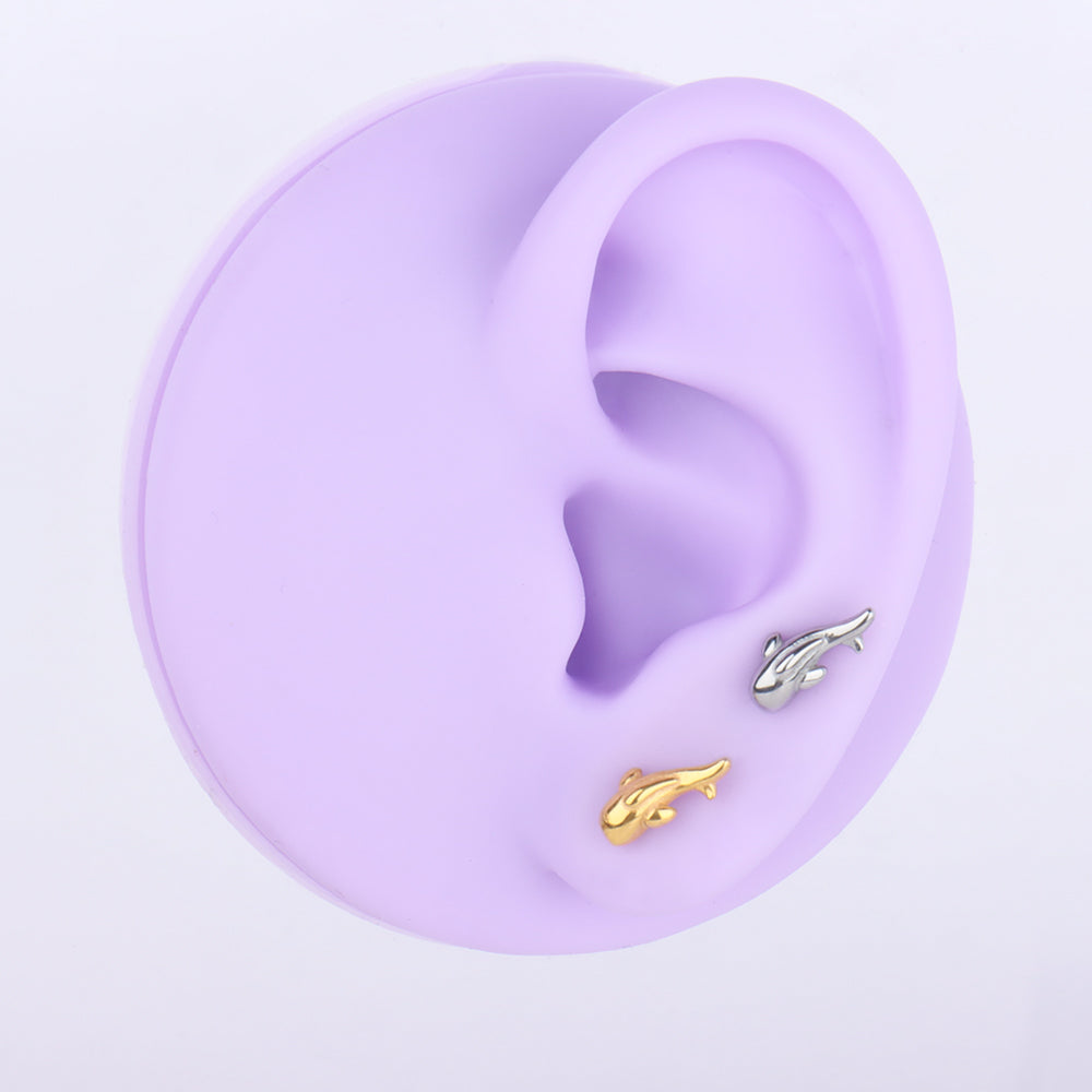 Whale Stud - Stainless Steel - Upper Lobe, Helix, Flat - Oumo Jewelry
