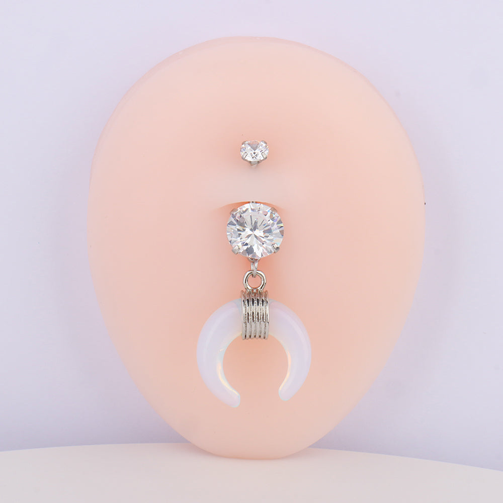 Crescent Opal Belly Ring - Stainless Steel - Navel - Oumo Jewelry